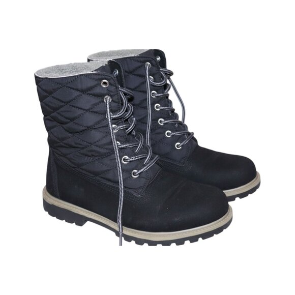 Cloud Nine Sheepskin Black Quilted Winter Boots Lug Sole Cozy Lined - Picture 1 of 8